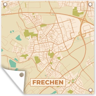 Tuin poster Frechen - Plattegrond - Vintage - Stadskaart - Kaart - 200x200 cm - Tuindoek