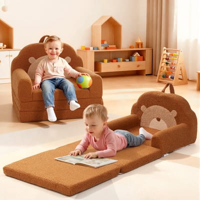 2-in-1 Kinderbank en Kinderfauteuil – Opvouwbare Speelbank met Regenboog, Voor Jongens en Meisjes, 120×50 cm