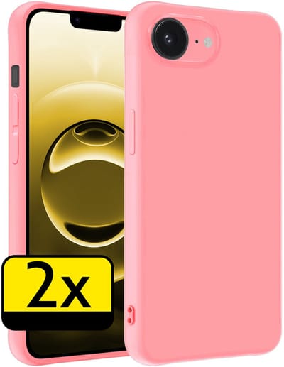 Hoesje - 2 Stuks - Geschikt voor Apple iPhone 16e - Sterk & Shockproof - Case Siliconen - Back Cover - Telefoon Hoes - Telefoonhoesjes - Lichtroze