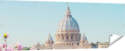 Gards Tuinposter Sint Pietersbasiliek in Rome met Bloemen - 180x60 cm - Tuindoek - Tuindecoratie - Wanddecoratie buiten - Tuinschilderij
