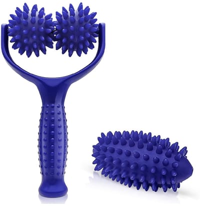 EXCITAT Massageroller - Massageroller met handvat - Vervangbare massageroller - Massageroller met 3 kleine egelballen - Geschikt voor benen, voeten, schouders, rug, armen, handen