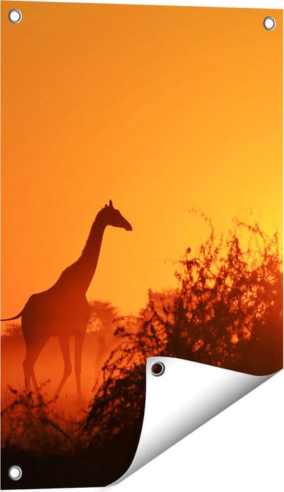 Gards Tuinposter Drie Giraffe Silhouetten bij Zonsondergang - 40x60 cm - Tuindoek - Tuindecoratie - Wanddecoratie buiten - Tuinschilderij