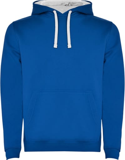 Royal blauw / Wit Unisex Hoodie met capuchon en koord Urban merk Roly maat XXL