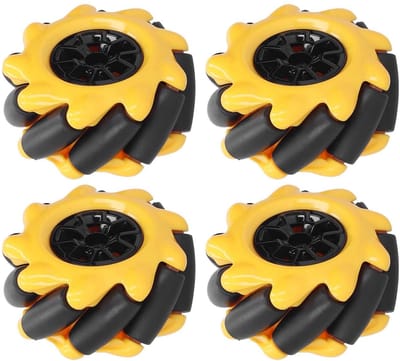 Dailygoods- Mecanum Wiel - Omnidirectioneel - Rubber Bekleed - 48mm - 2 Paar - Geel/Zwart - Schokbestendig - Robotwiel