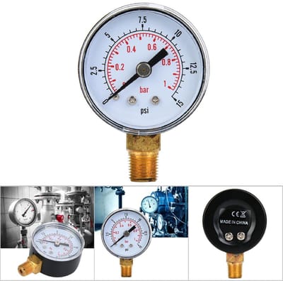 Dailygoods- Manometer 1/8inch BSPT - Drukmeter 0-15psi/0-1bar - Metalen Behuizing - Nauwkeurige Drukmeting - Gloednieuw - Compact 6x4x2.5cm