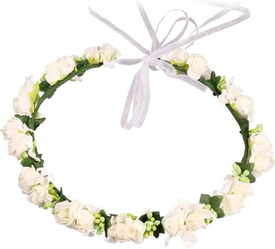 Bloemenkroon Hoofdband - Bloemenmeisje Accessoire - Feestelijke Gelegenheden - Handgemaakt met Lint - Verstelbaar - Wit