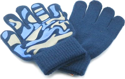 Handschoenen voor kinderen donker blauw met camouflageprint acryl