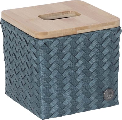 Tissue box - Tissue houder - Tissue doos - Zakdoek doos - Bamboe deksel - Handed By Top Fit square - staal blauw, steel blue
