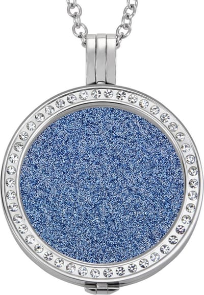Quiges - Munthouder met Ketting en Munt 33mm Glitters Blauw - RVS Zilverkleurig met Zirkonia - ERHS120