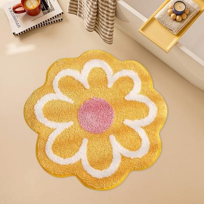 Hoge hygroscopische badmat, douchemat, vloerkleed voor badkamer, keuken en woonkamer, 40 x 40 cm (Geel)