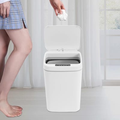 Vuilnisemmer met sensor - Automatische afvalemmer - Hygiënisch afval weggooien - Aanraakloze bediening - 16 liter - Wit