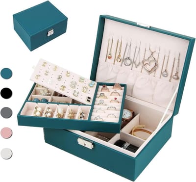 Grote Opbergdoos voor Sieraden, 2 Niveaus voor Kettingen, Ringen en Armbanden in Groen