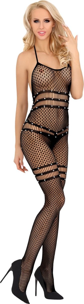 Livco Corsetti - Erotische Bodystocking / Catsuit met Open Kruis - Sexy Lingerie - Erotische Lingerie - Maat S t/m L - Nintarim