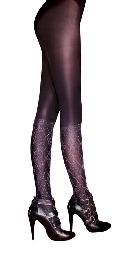 Pretty Polly Panty - Fashion - Lurex Mock Kniekous Panty - Panty - Ruit - One Size - Zwart/Zilver