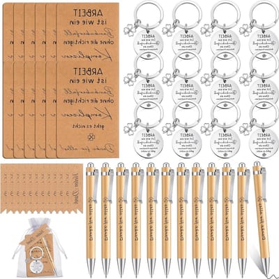 12 Sets Bedankcadeaus voor Collega's - Mini Notebooks, Sleutelhangers en Houten Pennen voor Kerst en Verjaardagen