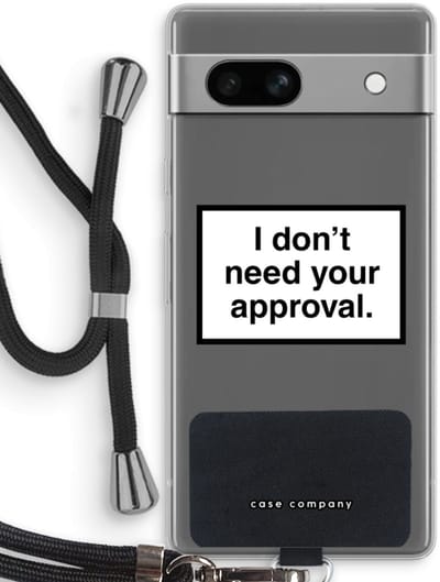Case Company® - Hoesje met koord geschikt voor Google Pixel 7A hoesje met Koord - Don't need approval - Telefoonhoesje met Zwart Koord - Bescherming aan alle Kanten en Over de Schermrand