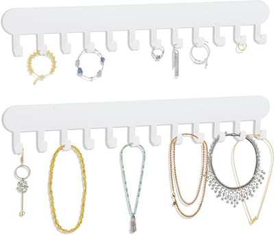SnelShoppen - 2 Stuks Wandhanger Sieraden Organizer voor Kettingen, Armbanden en Oorbellen, Snelle Installatie (Wit)