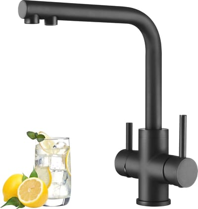 3 Weg Keukenkraan - Draaibare 360° Mengkraan voor Waterfilter en Drinkwater, Mat Zwart