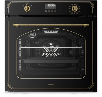 Klarstein Inbouwoven Victoria Pyro elektrische oven - 76 liter , retro design, 11 standen, pyrolytische reiniging, geëmailleerde binnenkant, viervoudige beglazing, energieklasse A, geïntegreerde enkele oven, zwart - voor Keuken - Pyrolyse