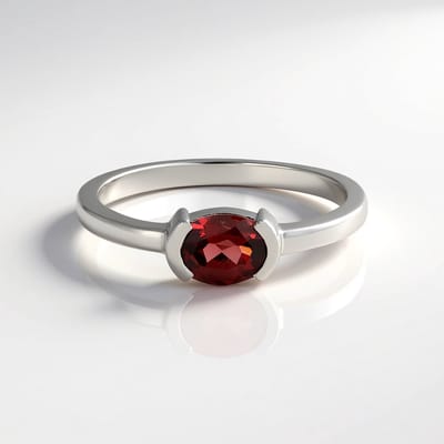 Cavill - Zilveren Ring - 925 Sterling Zilver Geplatineerd - Mozambique Granaat 1 376 ct Ovaal - Elegante Smalle Ring - Ringen Met Edelsteen