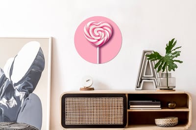 WallCircle - Wandcirkel - Muurcirkel - Snoep - Lolly - Hart- Roze - Aluminium - Dibond - 30x30 cm - Binnen en Buiten