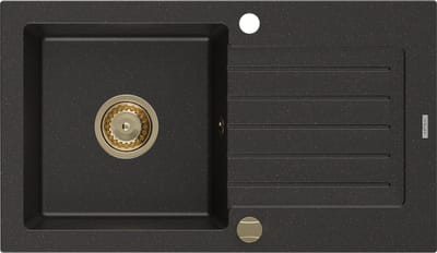 Mexen Pablo granieten gootsteen 1-bak met afdruiprek 752 x 436 , zwart/goud metallic, sifon goud - 6510751010-75-G