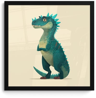 Poster in lijst - Fotolijst 40x40 cm - Posters - Dinosaurus - Turquoise - Stekels - Posterlijst zwart - Decoratie - Wanddecoratie woonkamer - Muurdecoratie slaapkamer