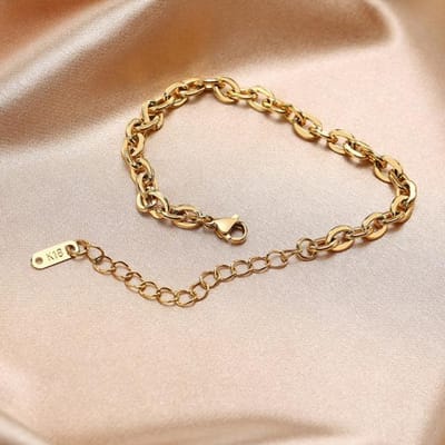 Bracelet chaîne trombone pour femme, bracelet à maillons rectangulaires en acier inoxydable couleur or, bijoux délicats à superposer pour filles beige