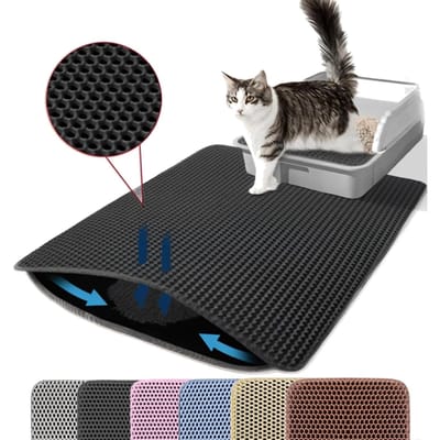 Kattenbakmat Dubbele Laag Huisdier Antislip Grote Huisdier Kattenbak Filtermat Slijtvast Waterdicht Antislip Kattenbakmat (Black,30x30cm) zwart