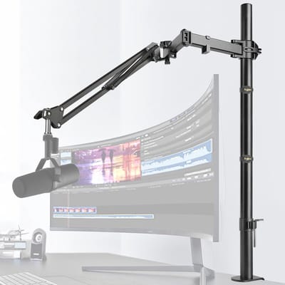 Microfoon Arm - Hoogte Verstelbaar - Boven Monitor - Verhoogde Extensie - 80cm Bereik - Zwart