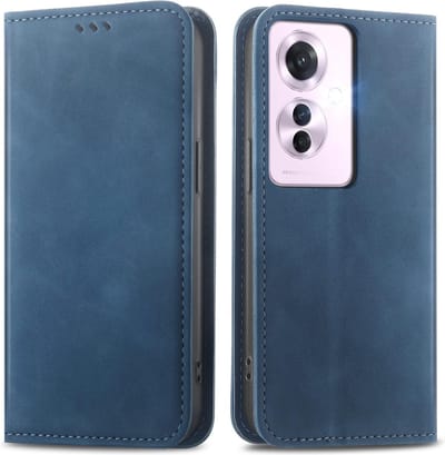 Geschikt voor Oppo Reno 11F 5G - Portemonneehoesje - Magnetische Sluiting - Met TPU-binnenkant - Kaarthouder - Book Case Hoesje - Blauw