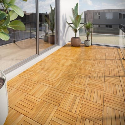 Houten Terrastegels - Vloertegels Balkon - Buitenruimte Verfraaien - In elkaar grijpend kliksysteem - 54 stuks 30x30 cm - Teak