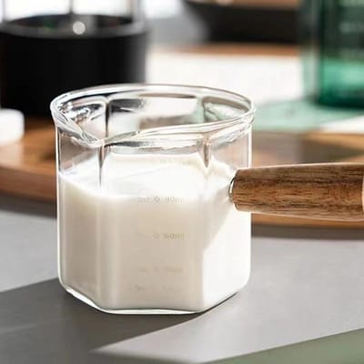 120ML Koffie Extractie Kop Hoog Borosilicaatglas Espresso Kopjes Enkele Tuit met Schaal Houten Handvat Maatbekers Ounce Kopje white