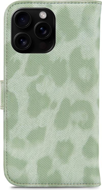 My Style Telefoonhoesje geschikt voor Apple iPhone 16 Pro Hoesje | My Style Flex Wallet Bookcase Portemonnee | Pasjeshouder voor 3 Pasjes | Telefoonhoesje voor Pinpas / OV Kaart / Rijbewijs - Leopard | Groen