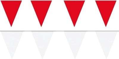 Feest versiering punt vlaggetjes pakket - 80 meter - rood en wit - slingers / vlaggenlijnen - kunststof - buiten/binnen