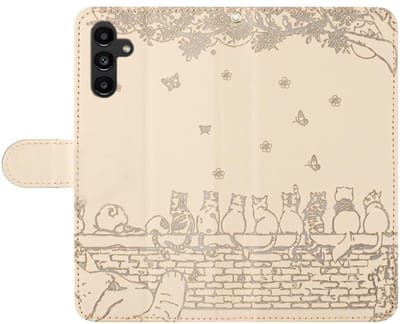 BookCover Hoes Etui geschikt voor Samsung Galaxy S26 - Beige - Katten op Muurtje - Reliëf