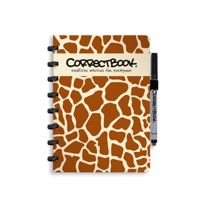 Correctbook A5 Uitwisbaar Notitieboek – Curious Giraffe – Gelinieerd – Herbruikbaar schrift – Inclusief pen & wisdoekje – Aanvulbaar met extra pagina’s
