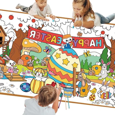Giant Kleurposter voor Pasen, 180x80cm, Extra Groot Papieren Konijn en Eieren Doodle voor Feestdecoratie en Spelletjes Thuis