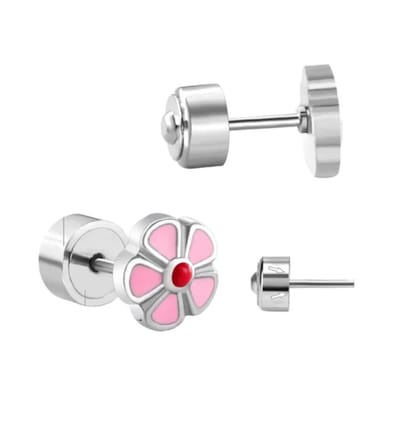 Kinderoorbellen - stainless steel - anti allergie - zilver kleur - bloementjes - kliksluiting - prikt niet in huid- oorstekers - oorbellen - kind