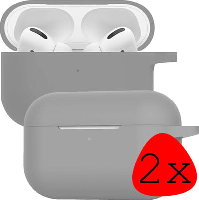 Case - 2 Stuks - Geschikt voor Apple AirPods Pro 2 - Siliconen Hoes met Clip - Silicone Hoesje Cover - Grijs