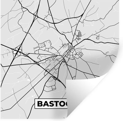 Muurstickers - Sticker Folie - Zwart Wit – België – Plattegrond – Stadskaart – Kaart – Bastogne - 100x100 cm - Plakfolie - Muurstickers Kinderkamer - Zelfklevend Behang XXL - Zelfklevend behangpapier - Stickerfolie