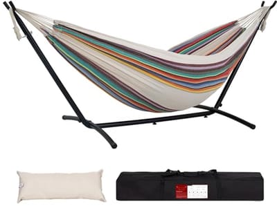 Dubbele Hangmat met Ruimtebesparende Stalen Stand - Perfect voor Ontspanning en Recreatie