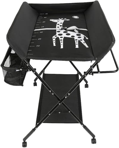 Baby Verschoontafel - Opvouwbaar Baby Station - Baby Verzorging Thuis - Inclusief Opbergmand - Hoogte Verstelbaar - Zwart