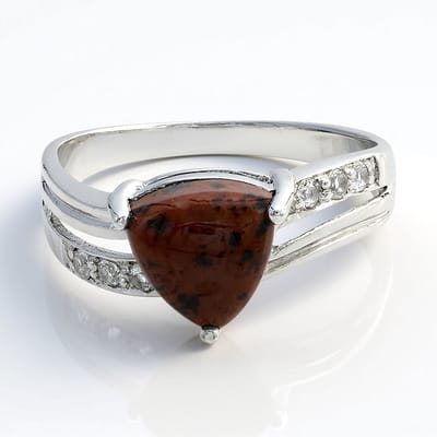 Cavill - Zilveren Ring - 925 Sterling Zilver - Mahonie Obsidiaan Triljant Cabochon 1 4 ct - Witte Topazen 0 124 ct - Modern Elegant Design - Maat 17