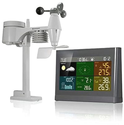 Draadloos weerstation met 5-in-1 buitensensor voor temperatuur, luchtdruk, luchtvochtigheid, en windmeter