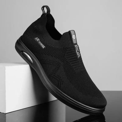 Mode hommes légers baskets hommes chaussures décontractées chaussures de course respirant sans lacet résistant à l'usure hommes mocassins Zapatillas Hombre 42 black