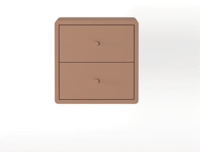 Zwevend Nachtkastje Borba - Mangohout /MDF - Terra - 30x30x30 cm (BxHxD) - 2 Lades - Kleur Blush - Wandmontage