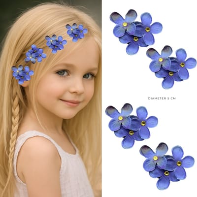 4 x Tai Dai Flower Clicks - 5 cm - Blauw - Bloemen Haarclips Set - Festival & Meisjes - Valentijn - cadeautje - haarclip - haarschuifje - gala en bruiloft - haarmode - bloemetjes - moederdag - verjaardag - huwelijk - haarspeld - kinderen