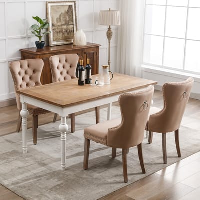 Eetkamerstoelen - Set van 4 - Met Luxe Deurklopper - Siernagels en Houten Poten - Fluweel - Bruin
