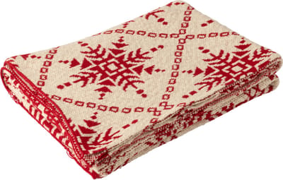 J-Line deken Sneeuwvlokken - katoen - wit/rood